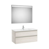 Pack mueble base dos cajones lavabo centrado espejo LED 100x46x53 cm Roca