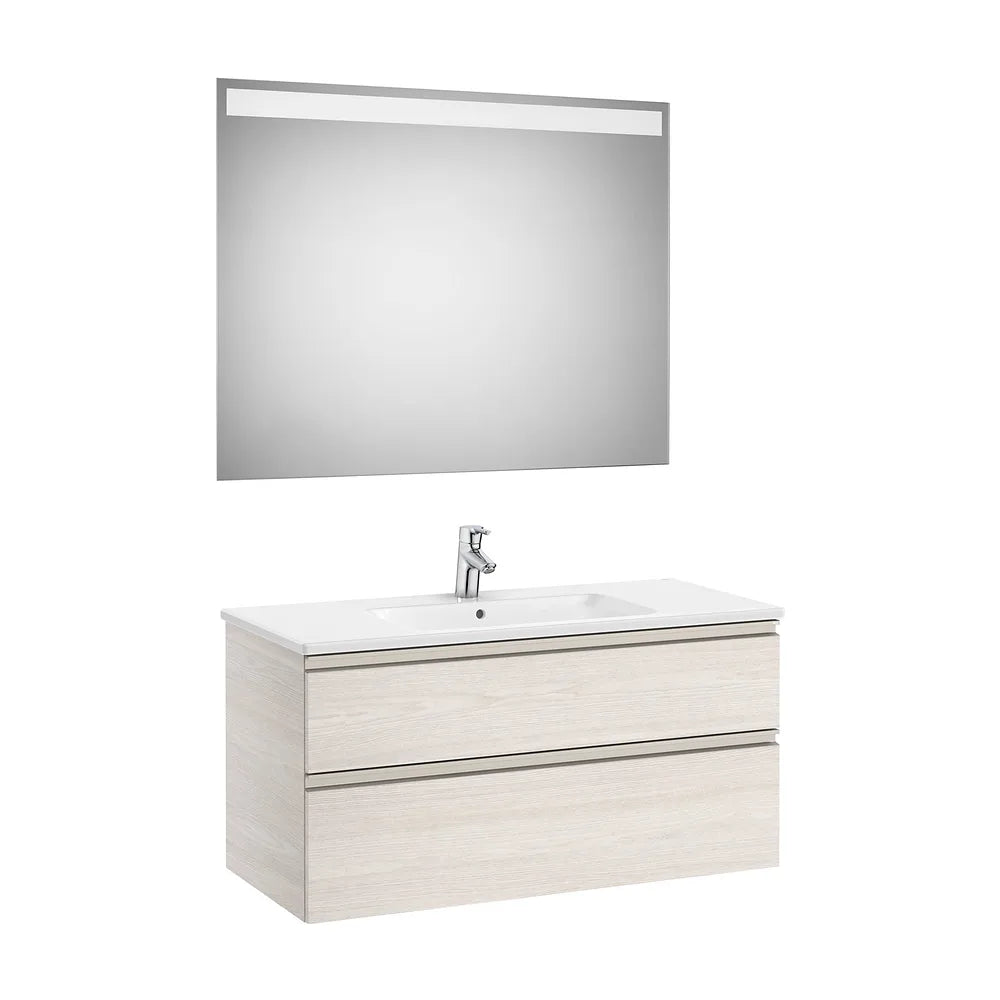 Pack mueble base dos cajones lavabo centrado espejo LED 100x46x53 cm Roca - Vista 2