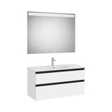 Pack mueble base dos cajones lavabo centrado espejo LED 100x80 cm blanco mate Roca
