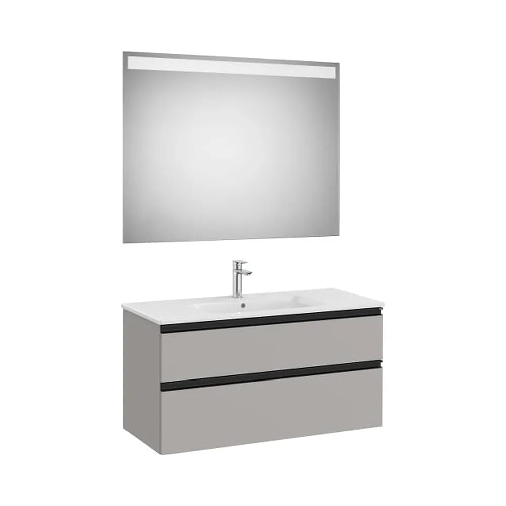 Pack mueble base dos cajones lavabo centrado espejo LED 100x80 cm gris Roca - Vista 1