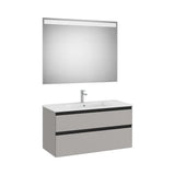 Pack mueble base dos cajones lavabo centrado espejo LED 100x80 cm gris Roca