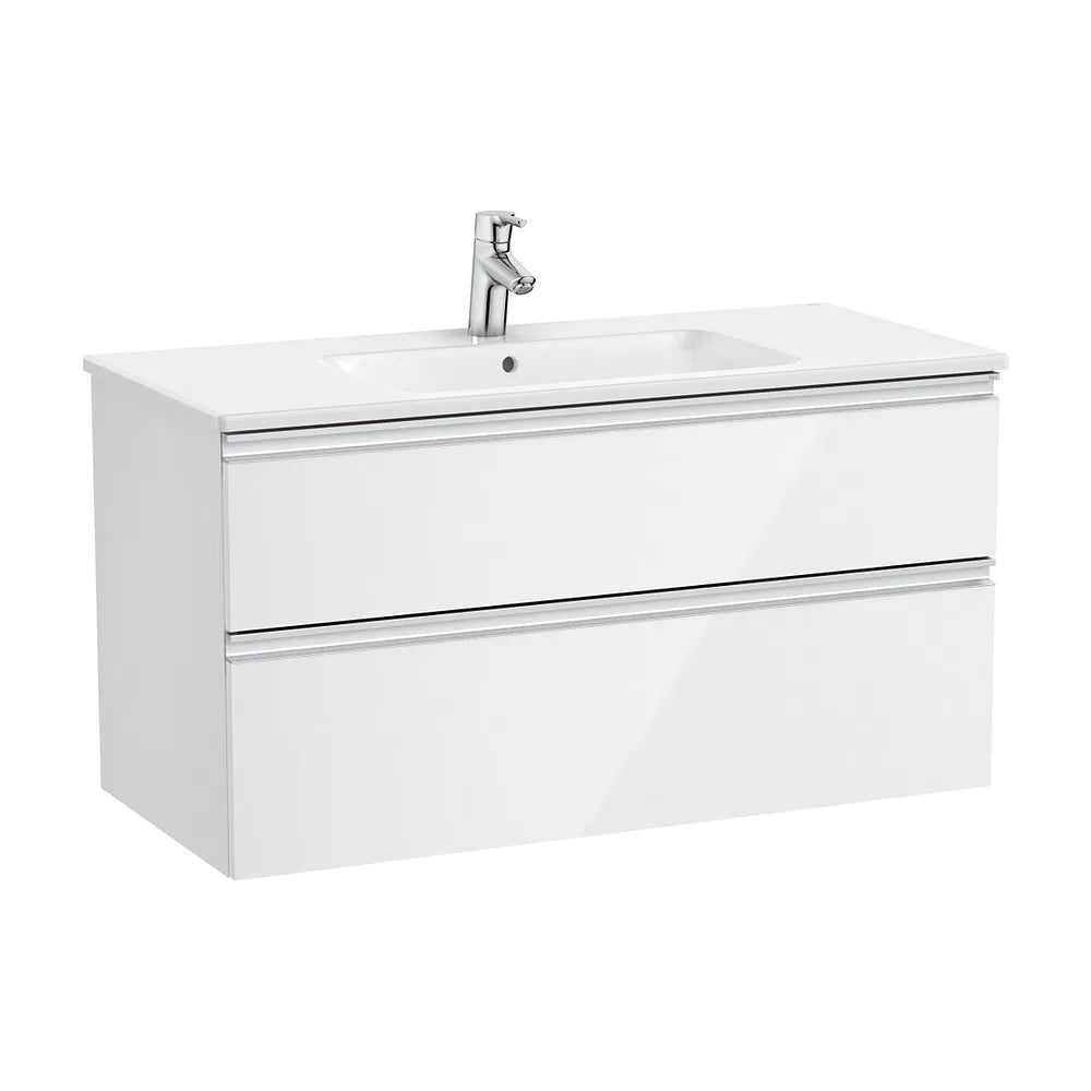 Mueble base suspendido con lavabo cuadrado centrado dos cajones blanco brillo Roca - Vista 2