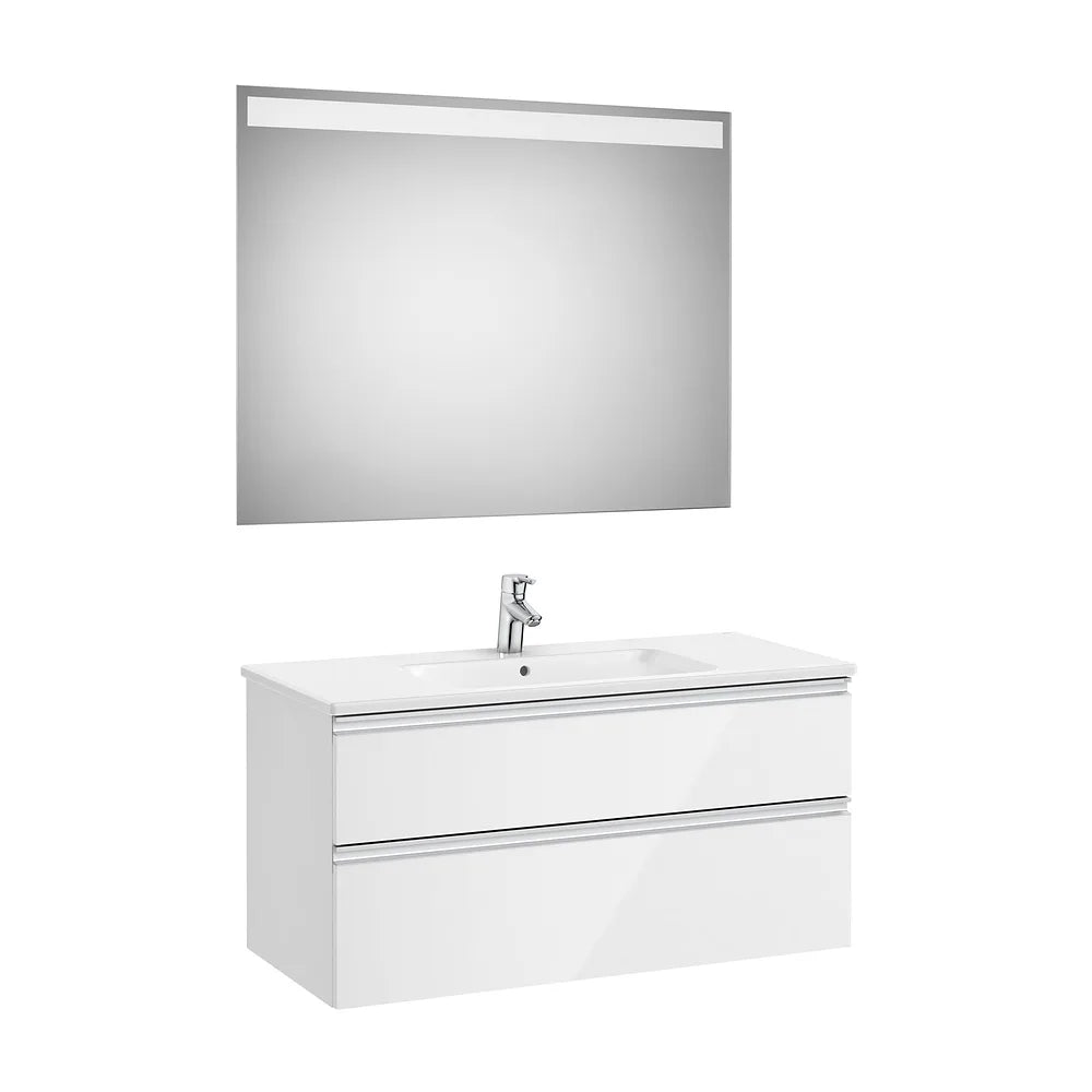 Mueble Base 2 Cajones Lavabo Centrado Espejo Led 100x46x54cm Colección Eidos Roca - Vista 2