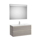 Pack mueble base dos cajones lavabo centrado espejo LED 100x46x54 cm Roble City Roca