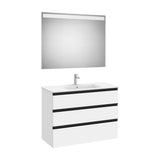 Pack mueble base tres cajones lavabo centrado espejo LED 100x80 cm blanco mate Roca