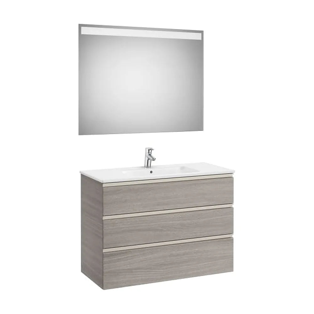 Pack mueble base tres cajones lavabo centrado espejo LED 100x46x76 cm Roca - Vista 1