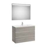 Pack mueble base tres cajones lavabo centrado espejo LED 100x46x76 cm Roca