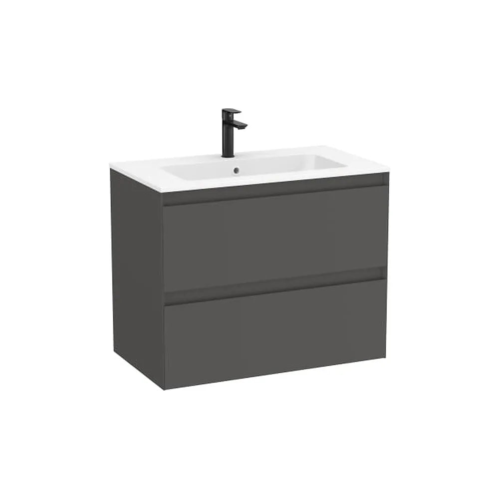 Mueble base suspendido con dos cajones y lavabo cuadrado Stonex blanco mate Roca - Vista 1
