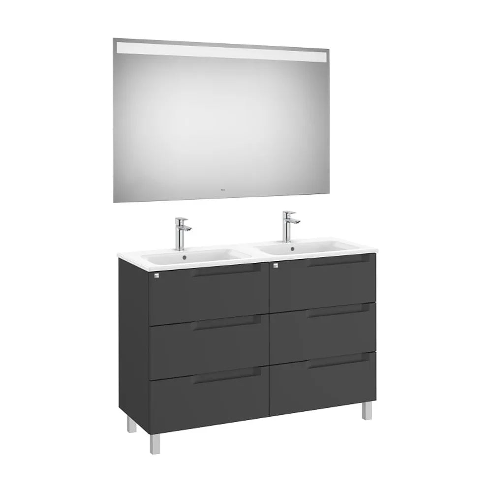 Pack mueble base seis cajones lavabo doble espejo luz LED 120x46x85 cm Roca - Vista 1
