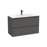 Meuble sous vasque suspendu deux tiroirs avec lavabo carré intégré Stonex blanc mat 100 x 46 x 65 cm Roca
