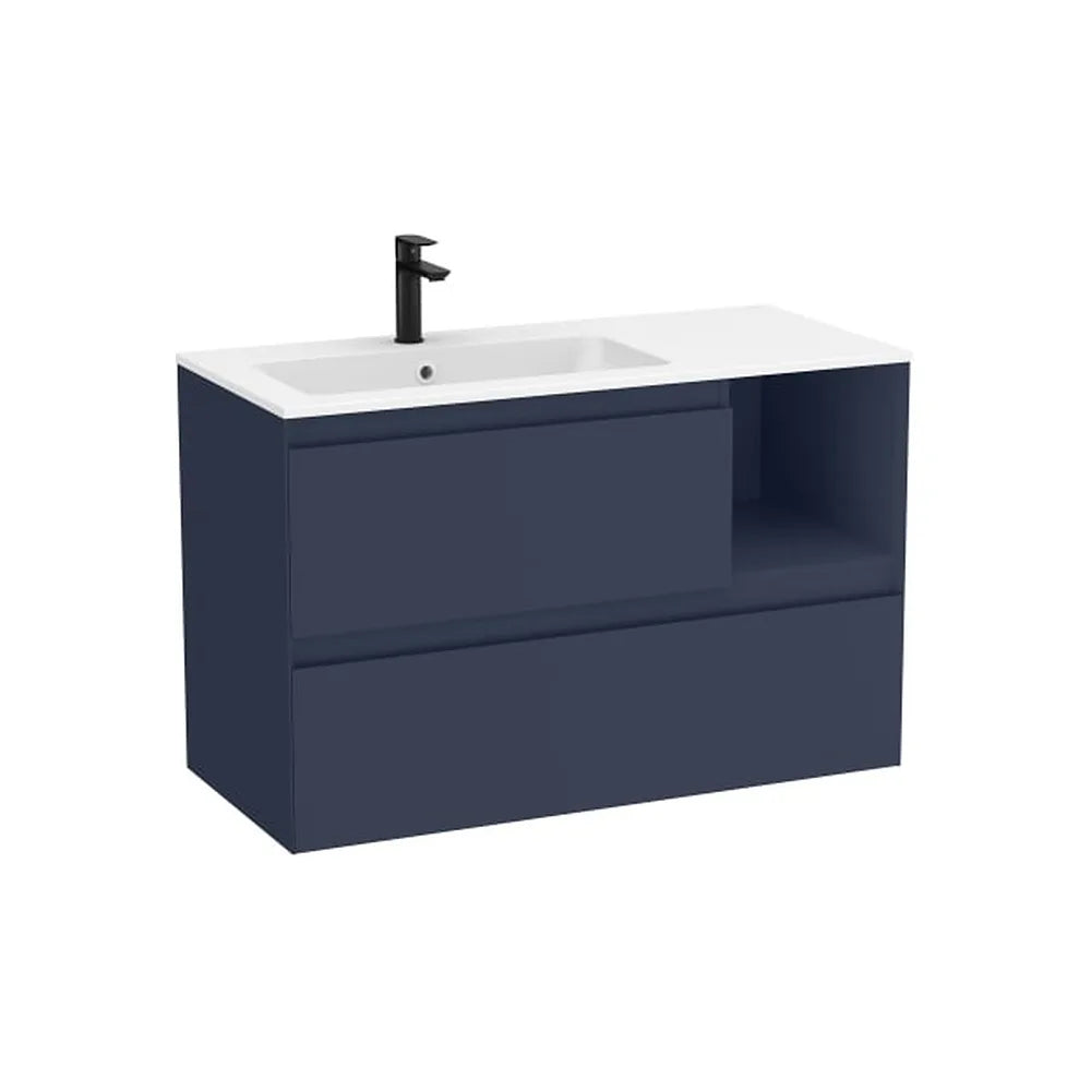 Mueble de baño suspendido dos cajones estante lateral lavabo Stonex blanco mate 1005x460x650 mm Roca - Vista 1