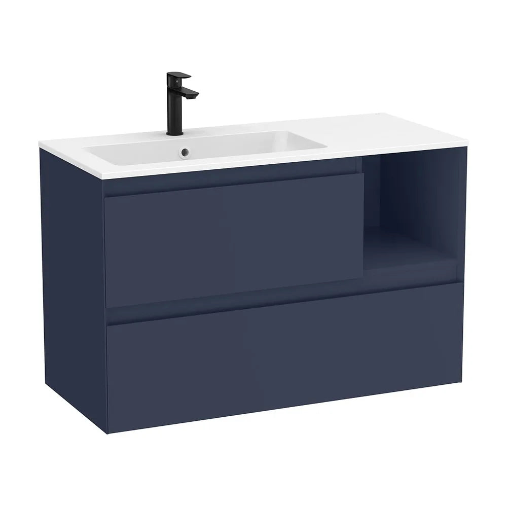 Mueble de baño suspendido dos cajones estante lateral lavabo Stonex blanco mate 1005x460x650 mm Roca - Vista 2
