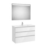 Pack mueble base tres cajones lavabo centrado espejo LED 100x46x76 cm Roca
