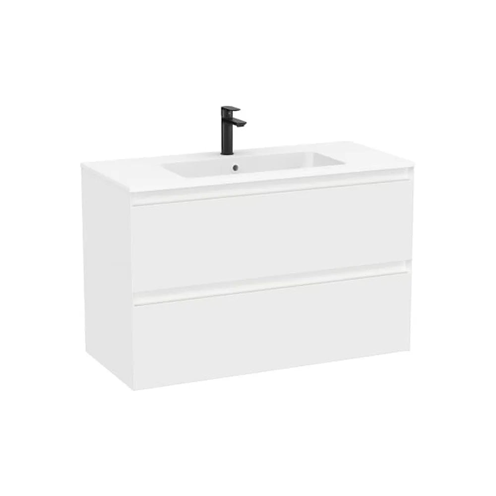 Mueble base suspendido dos cajones lavabo cuadrado Stonex blanco mate 100x46x65 cm Roca - Vista 1