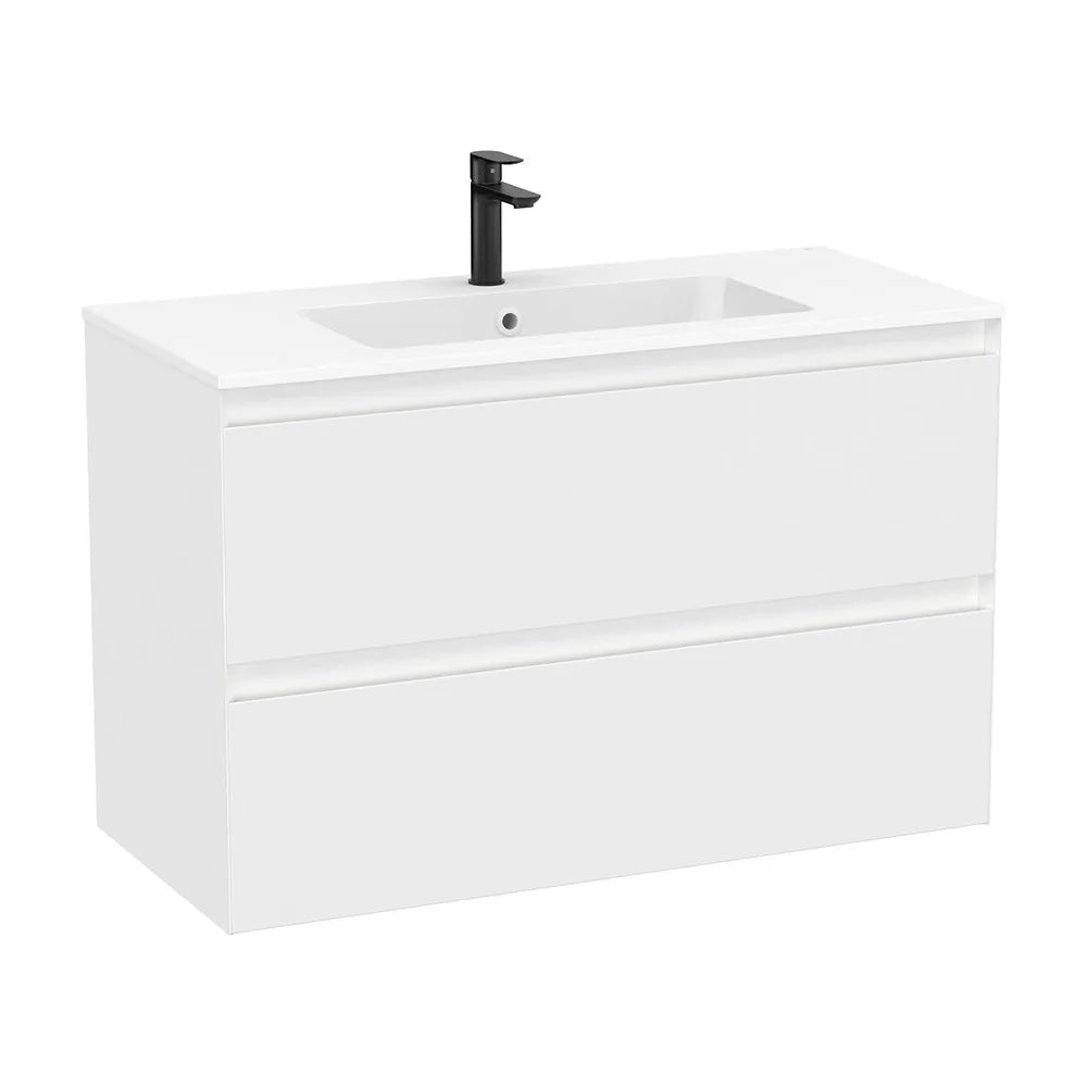 Mueble base suspendido dos cajones lavabo cuadrado Stonex blanco mate 100x46x65 cm Roca - Vista 2