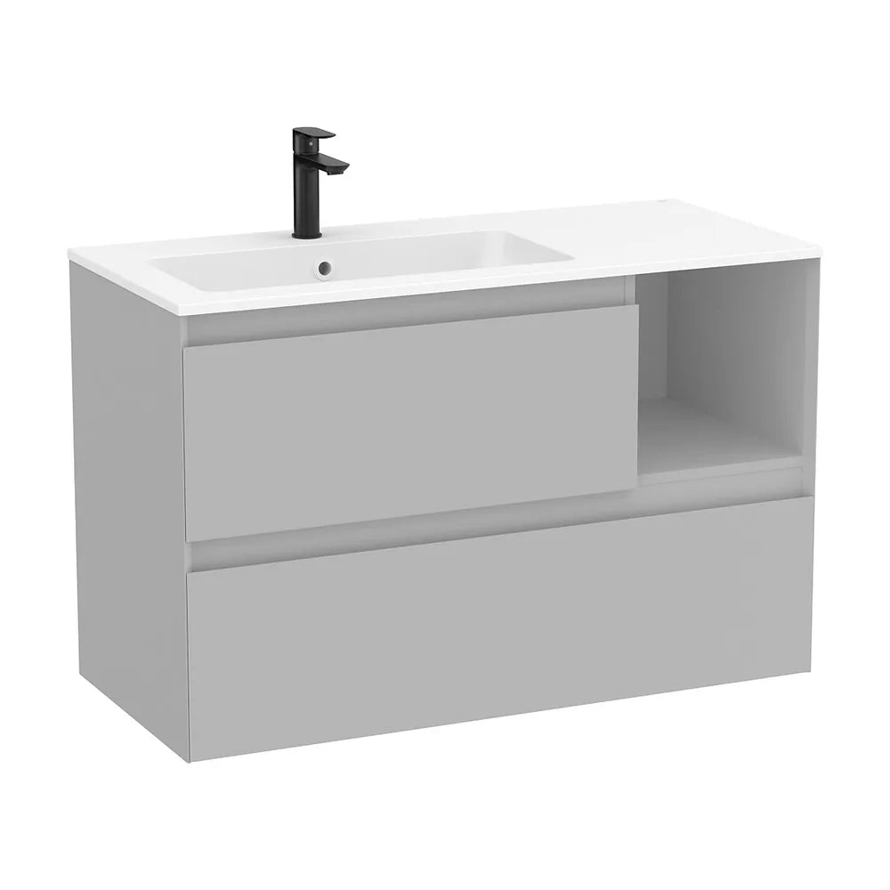 Mueble base suspendido dos cajones estante lateral lavabo Stonex blanco mate 100x46x65 cm Roca - Vista 2