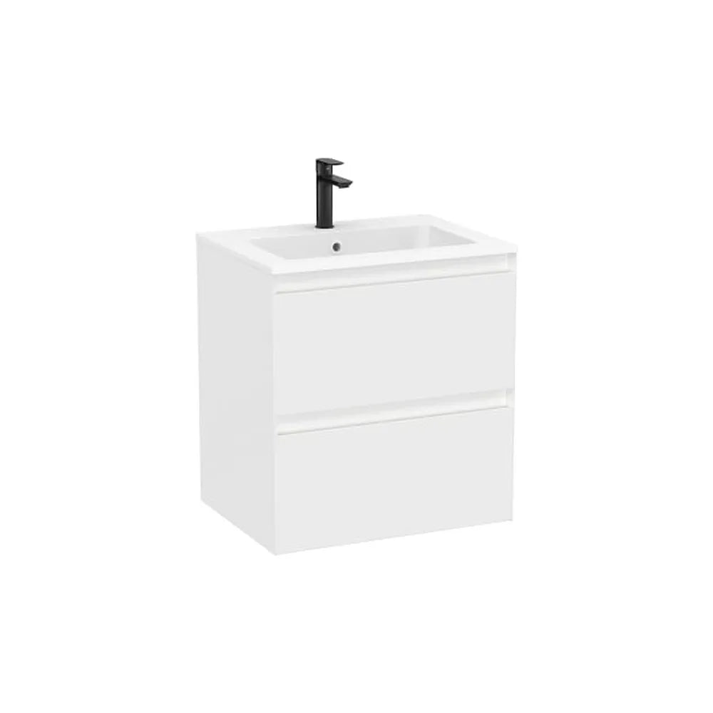 Mueble base suspendido con dos cajones y lavabo cuadrado Stonex blanco mate Roca - Vista 1