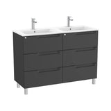 Mueble Base de Seis Cajones con Lavabo Doble Porcelana 120x46x85cm Roca