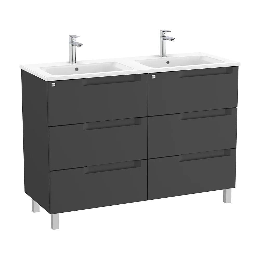 Mueble Base de Seis Cajones con Lavabo Doble Porcelana 120x46x85cm Roca - Vista 2