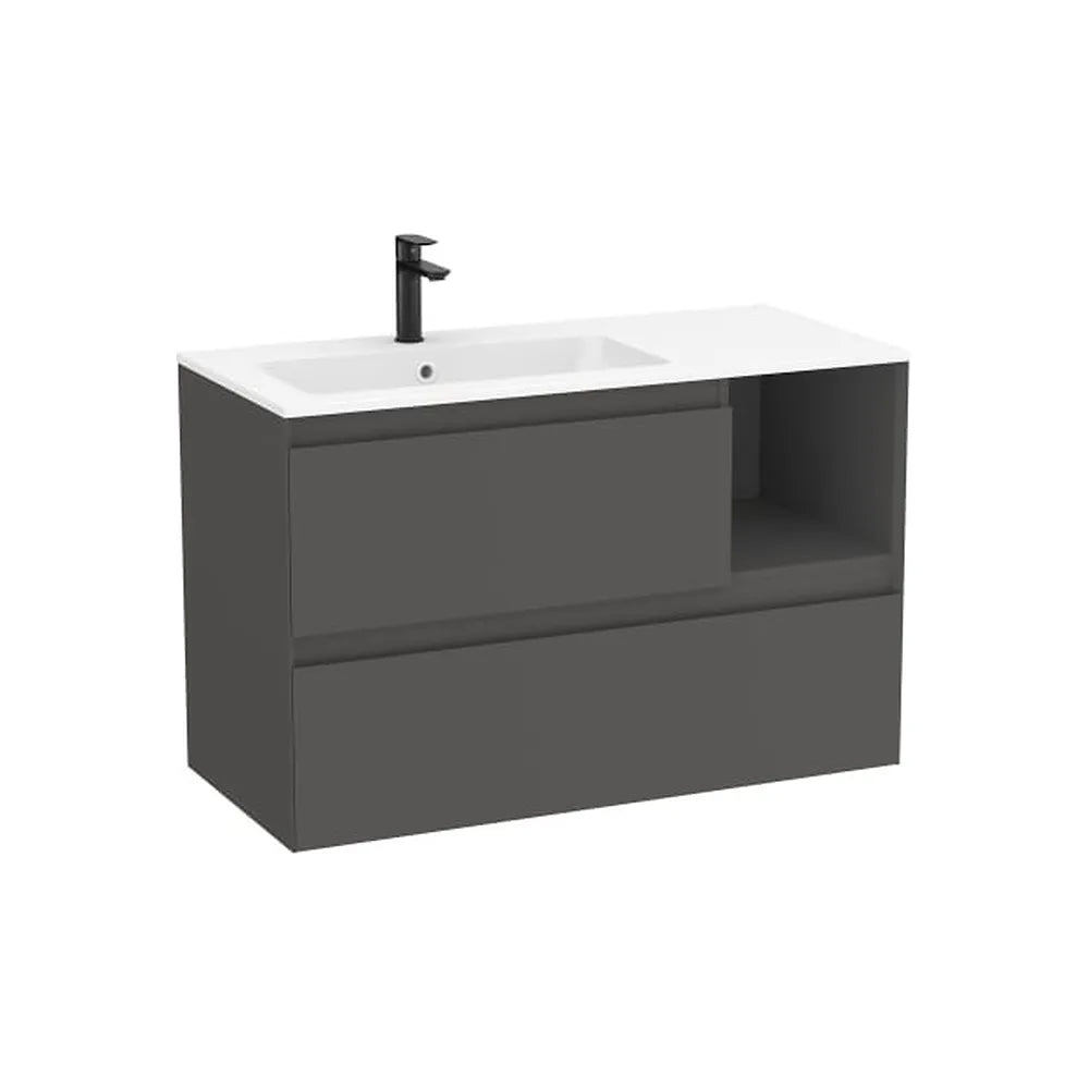 Mueble base suspendido dos cajones estante lateral lavabo Stonex blanco mate 100x46x65 cm Roca - Vista 1