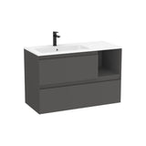 Meuble bas suspendu 2 tiroirs avec étagère latérale et plan lavabo Stonex blanc mat 100 x 46 x 65 cm Roca