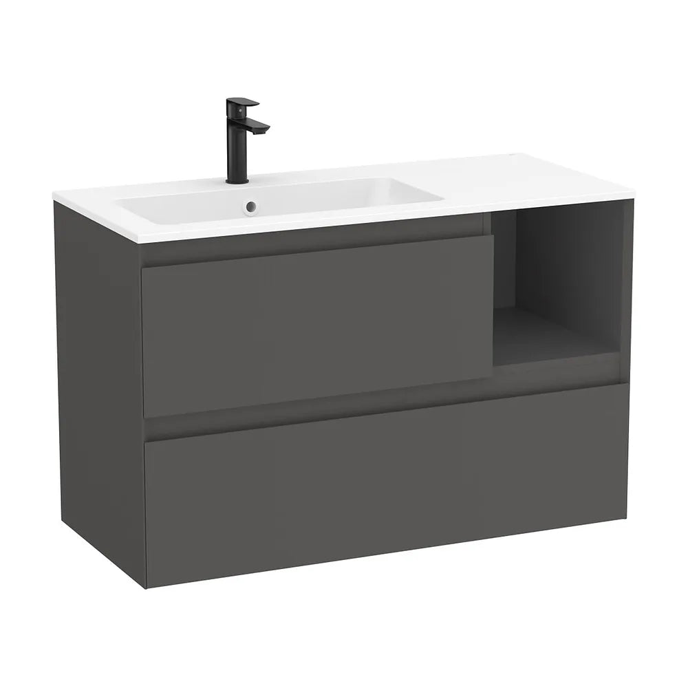 Mueble base suspendido dos cajones estante lateral lavabo Stonex blanco mate 100x46x65 cm Roca - Vista 2