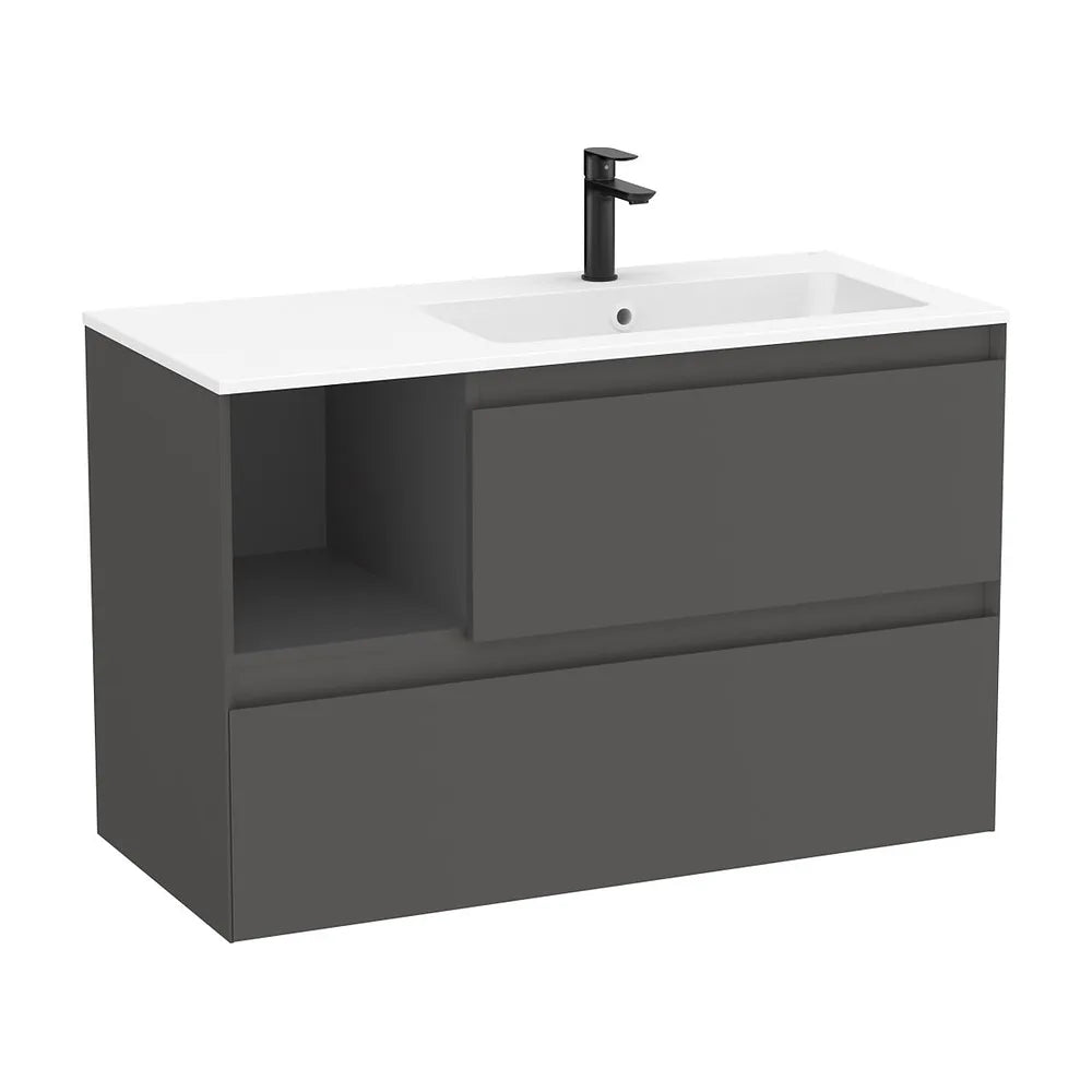 Mueble base suspendido dos cajones estante lateral lavabo Stonex blanco mate Roca - Vista 2