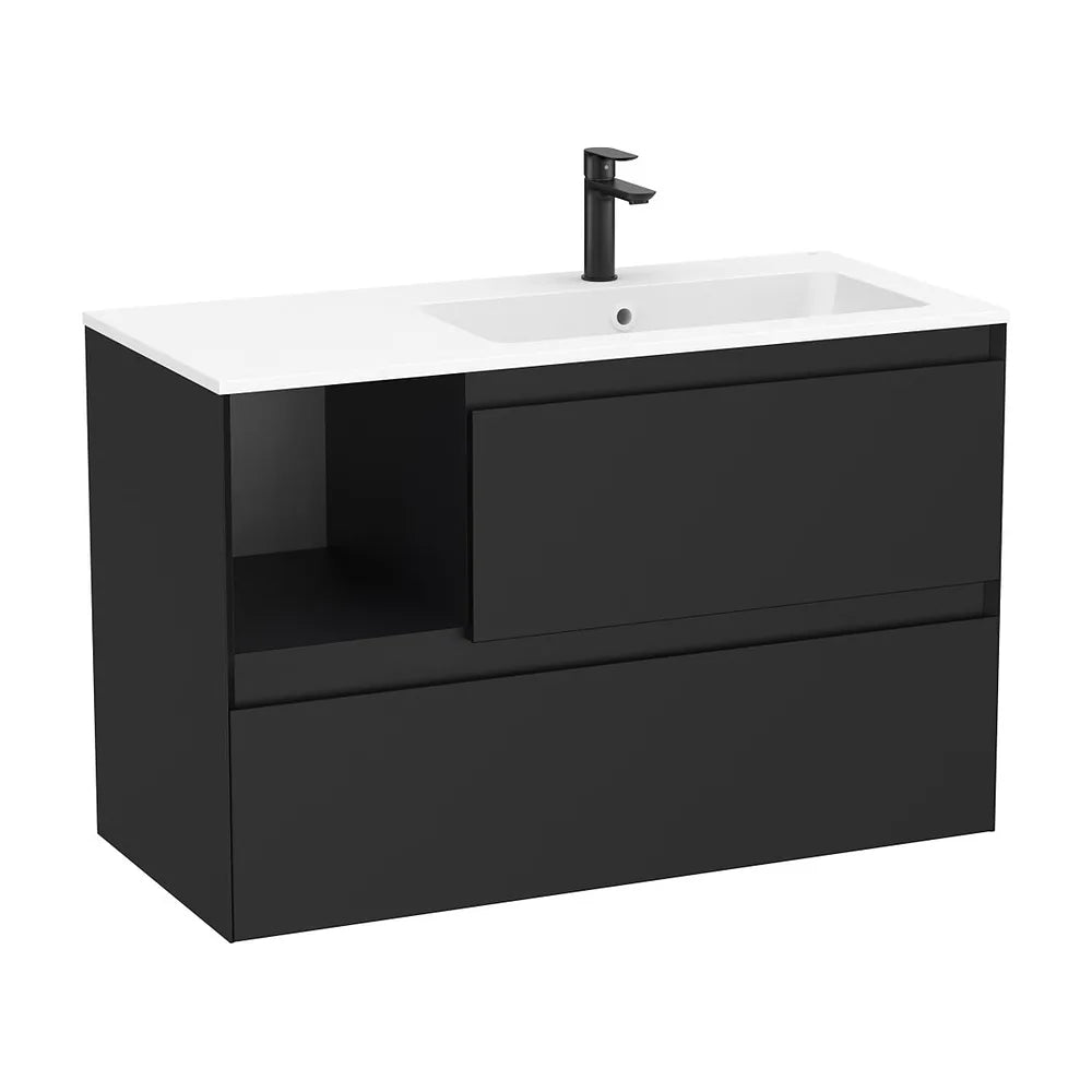 Mueble base suspendido dos cajones estante lateral lavabo Stonex blanco mate Roca - Vista 2
