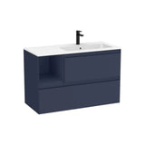 Mueble base suspendido dos cajones estante lateral lavabo Stonex blanco mate Roca