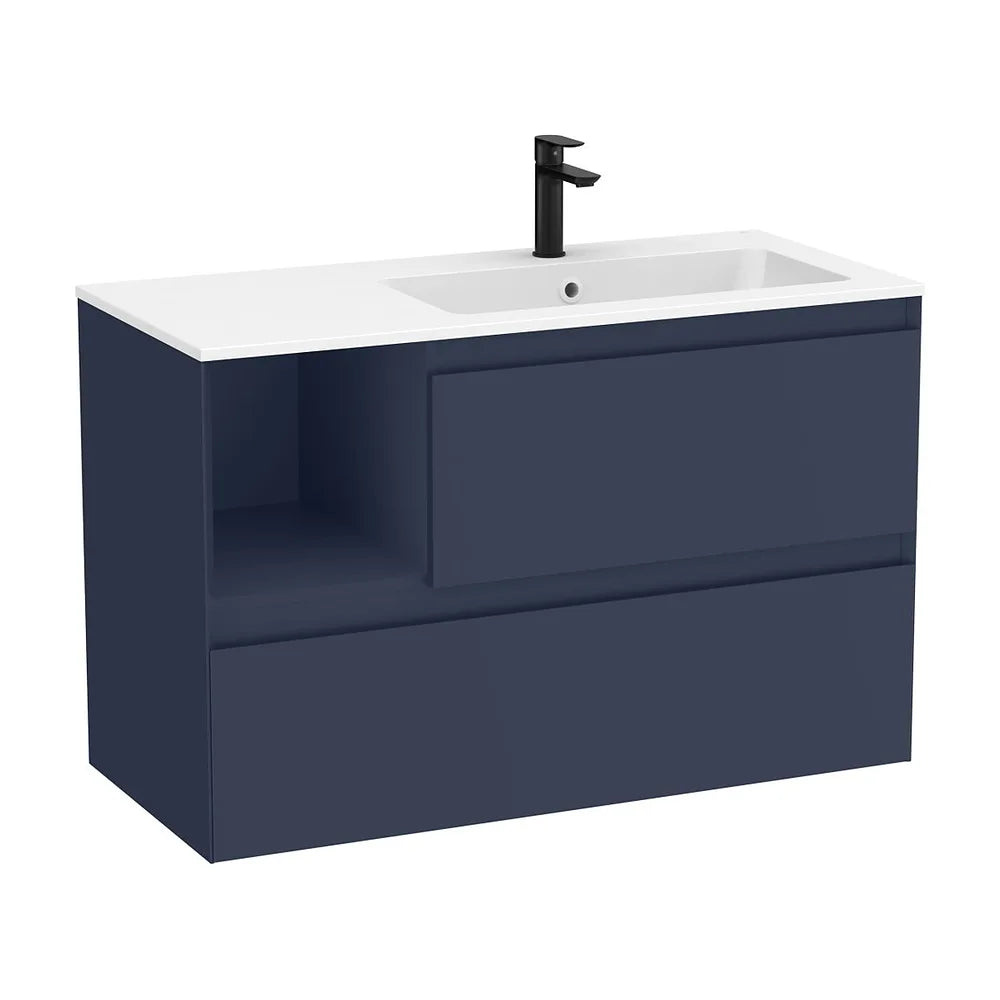 Mueble base suspendido dos cajones estante lateral lavabo Stonex blanco mate Roca - Vista 2