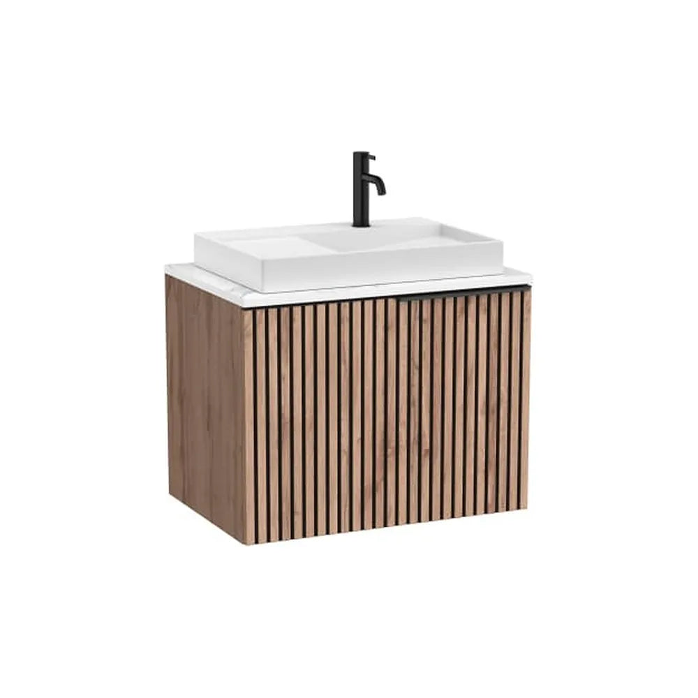Mueble base suspendido con cajón encimera marmoleada y lavabo sobre encimera 71x49x56 cm Roca - Vista 1