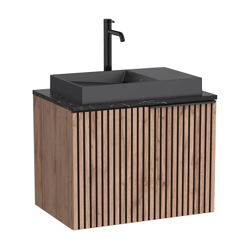 Mueble base suspendido con cajón encimera marmoleada lavabo sobre encimera sin orificio Roca - Vista 2