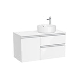 Mueble base suspendido dos cajones puerta lavabo sobre encimera derecha 100x46x54 cm Roca
