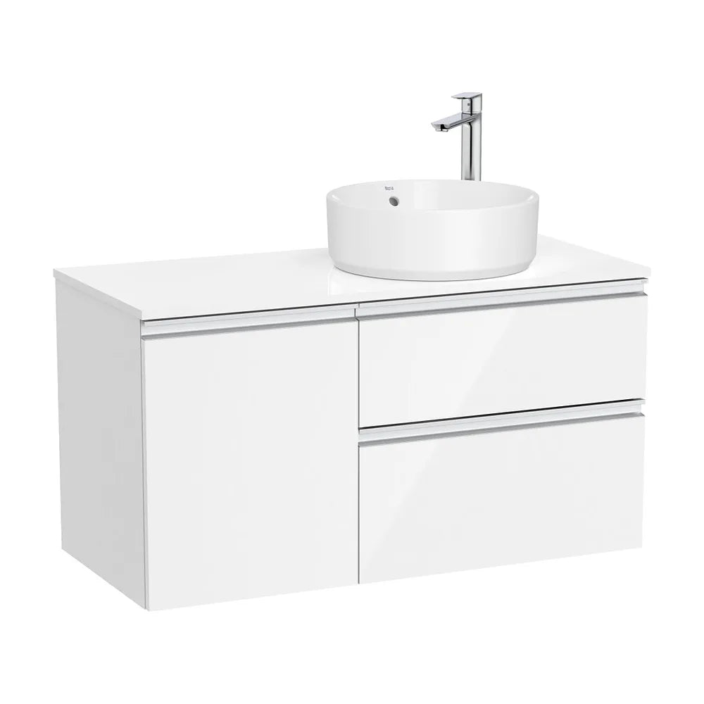 Mueble base suspendido dos cajones puerta lavabo sobre encimera derecha 100x46x54 cm Roca - Vista 2
