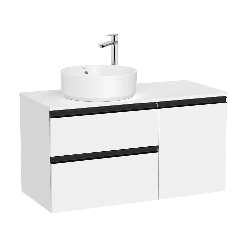 Mueble base asimétrico 100x46x53 cm dos cajones una puerta lavabo sobre encimera izquierda Roca - Vista 2