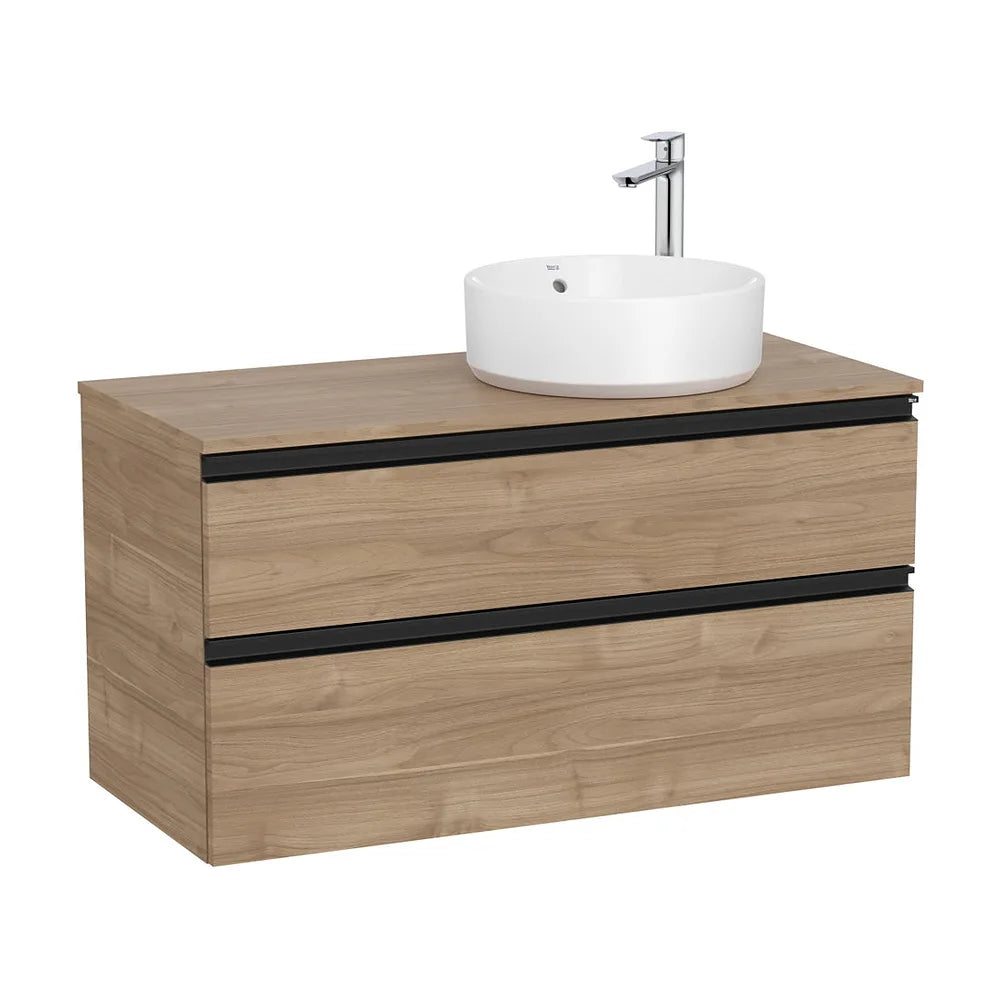 Mueble base dos cajones lavabo sobre encimera derecha 100x46x53 cm Nogal Roca - Vista 2