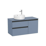 Mueble base asimétrico 100x46x53 cm dos cajones una puerta lavabo sobre encimera izquierda Roca