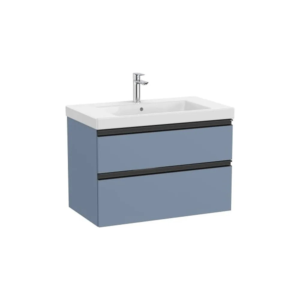 Mueble base con dos cajones y lavabo centrado 80x46x57 cm azul mate Roca - Vista 1