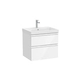 Mueble base con dos cajones y lavabo plus centrado 60x46x57 cm Blanco brillo Roca