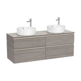 Meuble bas suspendu 140 x 46 x 53 cm quatre tiroirs fermeture amortie pour deux vasques à poser Roca