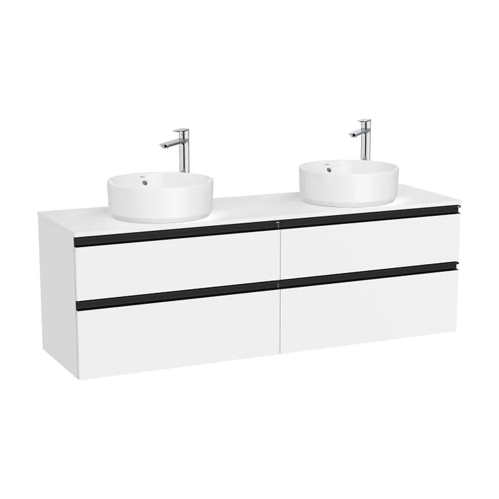 Mueble base suspendido con cuatro cajones para dos lavabos sobre encimera 160x46x53 cm Roca - Vista 1