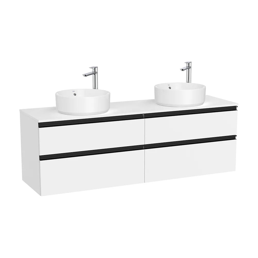 Mueble base suspendido con cuatro cajones para dos lavabos sobre encimera 160x46x53 cm Roca - Vista 2