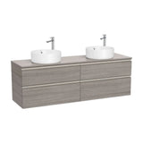 Meuble bas suspendu 160 x 46 x 53 cm quatre tiroirs pour deux vasques à poser finition chêne Roca