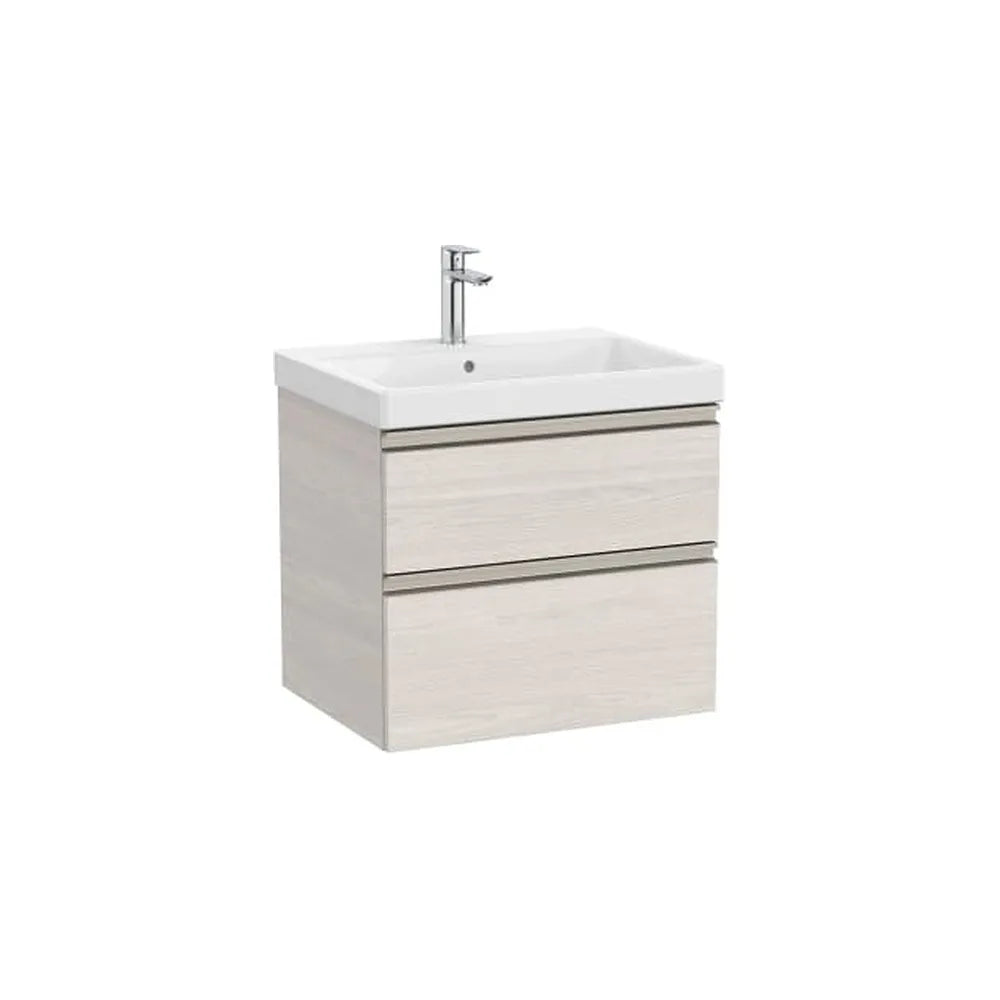 Mueble base con dos cajones y lavabo centrado 60 cm Fresno nórdico Roca - Vista 1