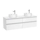 Mueble base suspendido con cuatro cajones para dos lavabos sobre encimera 160x46x54 cm Roca