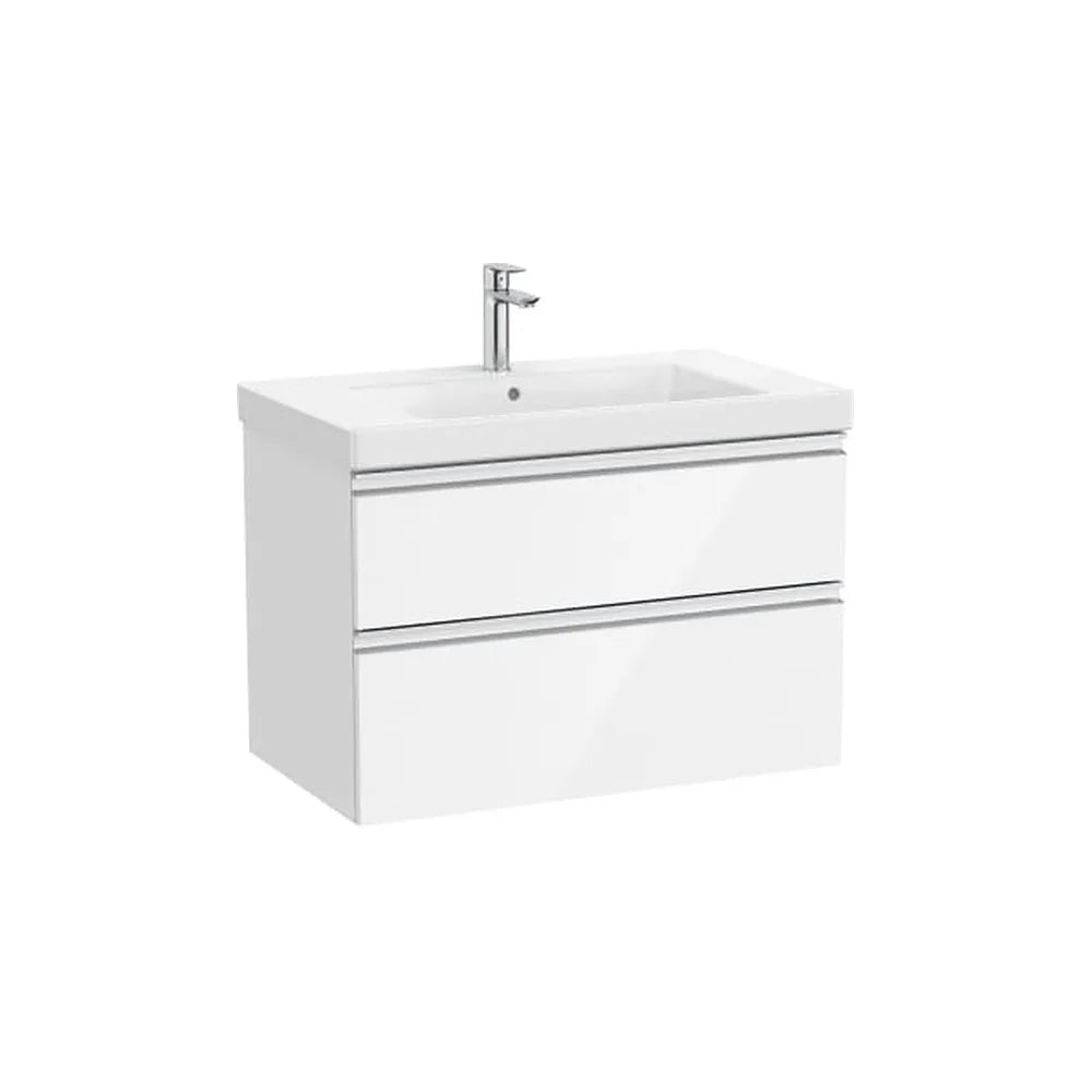 Mueble base con dos cajones y lavabo plus centrado 80x46x57 cm Blanco brillo Roca - Vista 1
