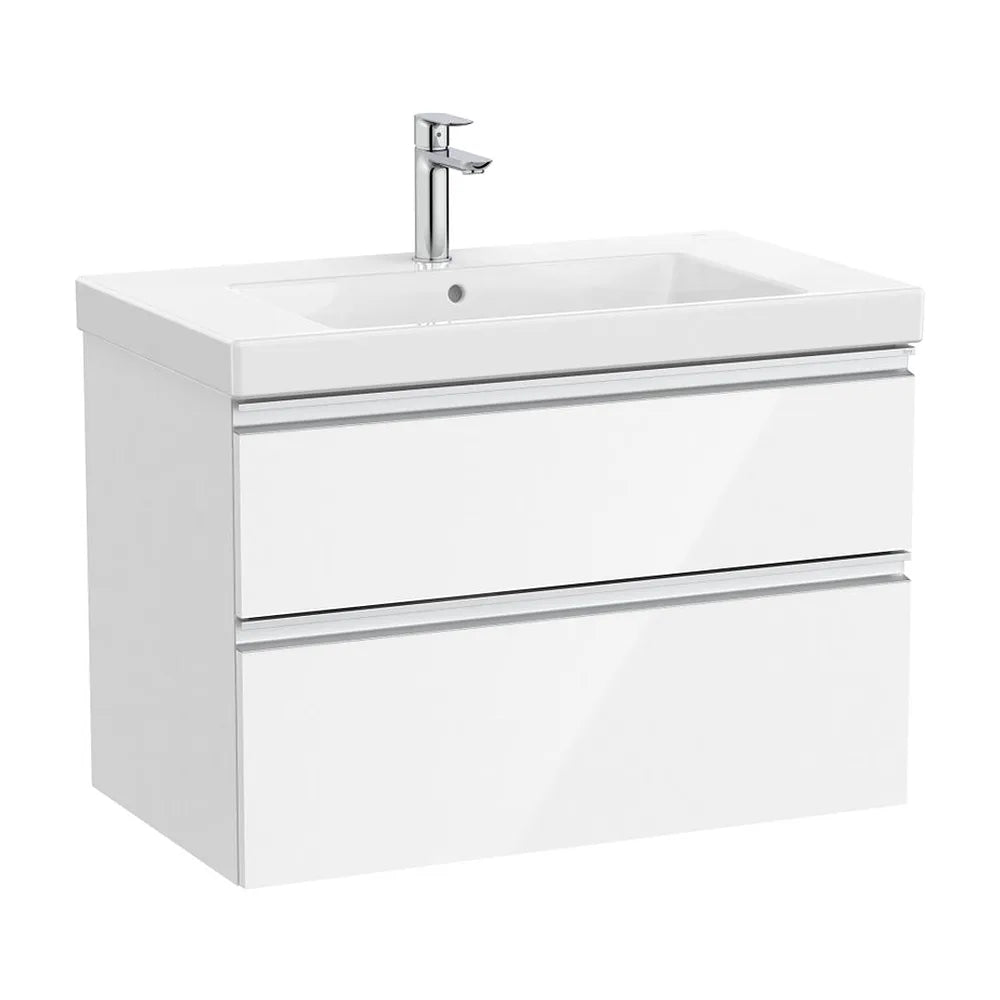 Mueble base con dos cajones y lavabo plus centrado 80x46x57 cm Blanco brillo Roca - Vista 2