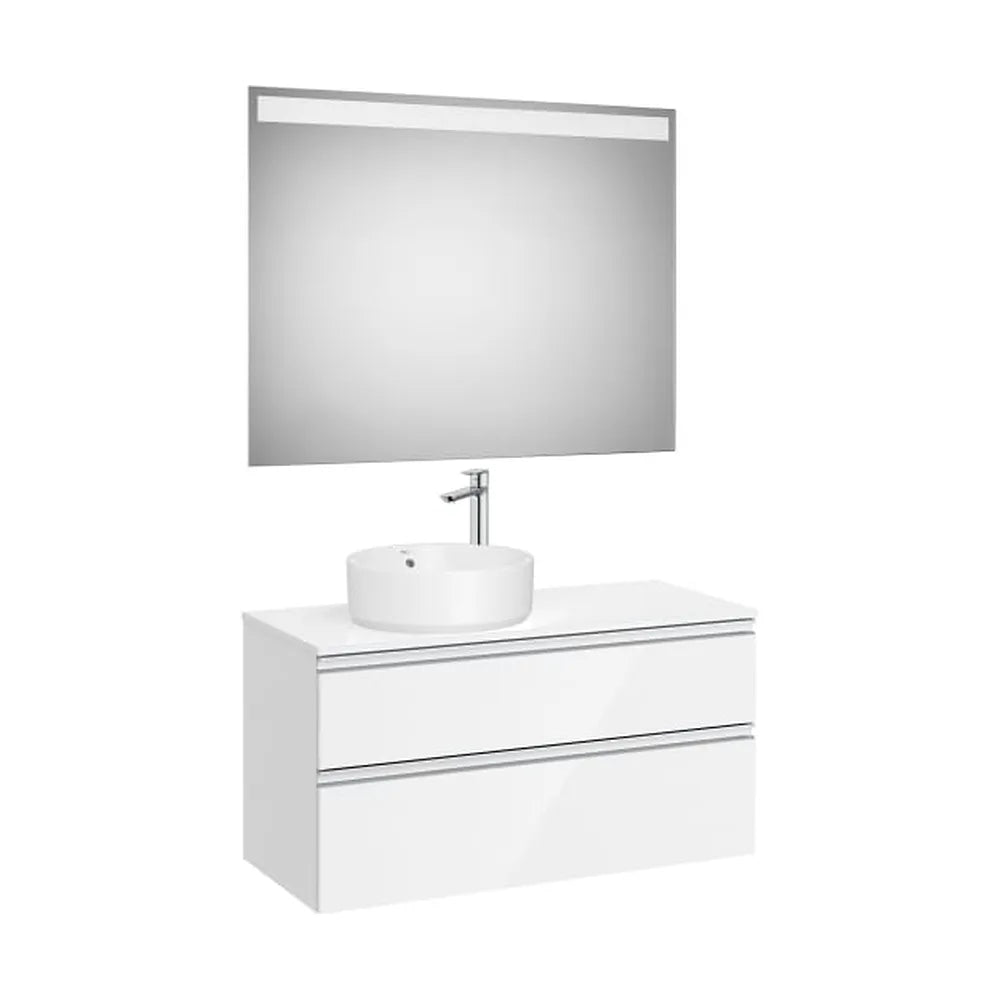 Pack mueble base dos cajones lavabo sobre encimera izquierda espejo LED 100x46x53 cm Roca - Vista 1