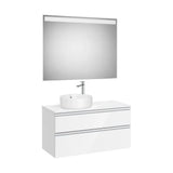 Pack mueble base dos cajones lavabo sobre encimera izquierda espejo LED 100x46x53 cm Roca