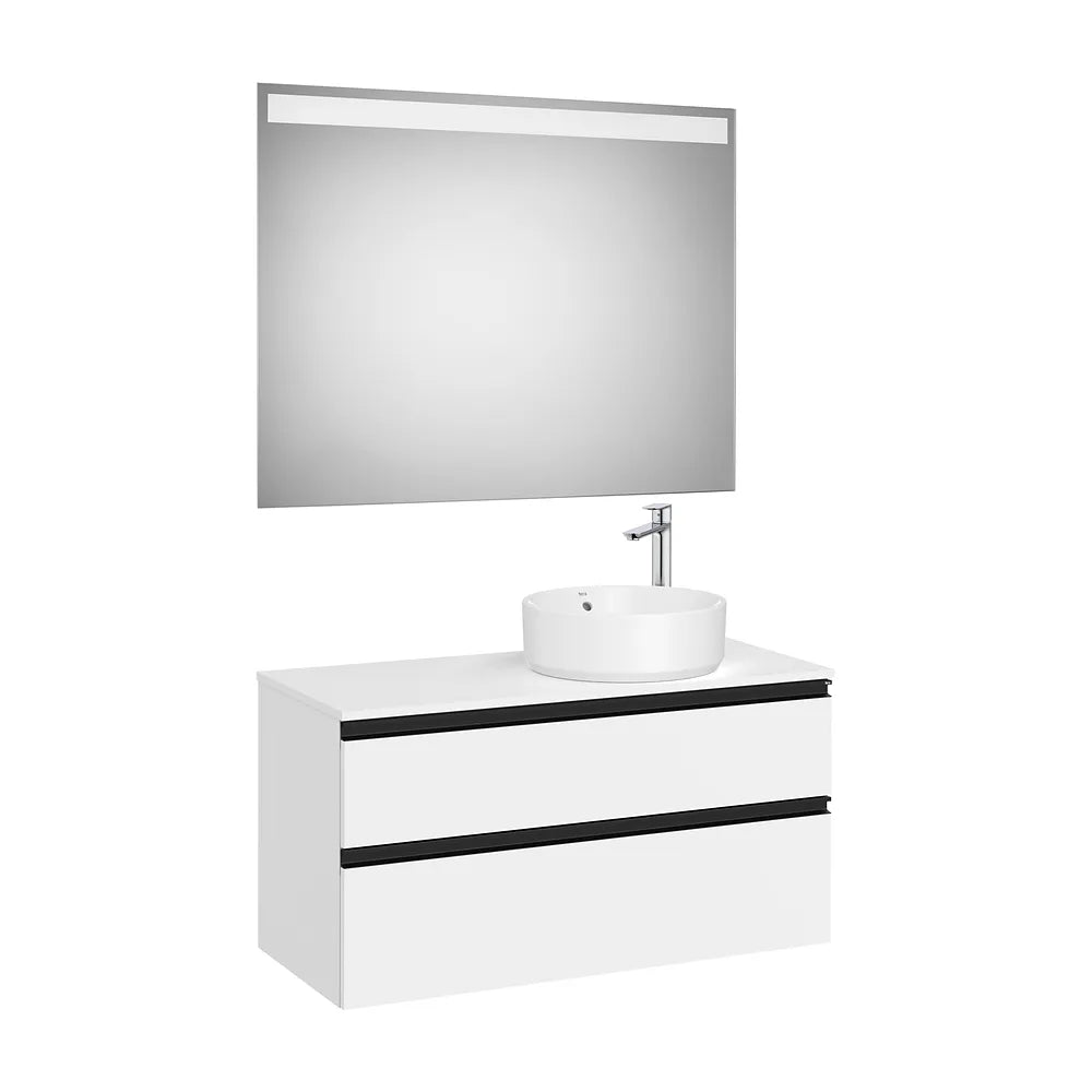 Pack mueble base dos cajones lavabo sobre encimera derecha espejo LED 100x46x53 cm Roca - Vista 2